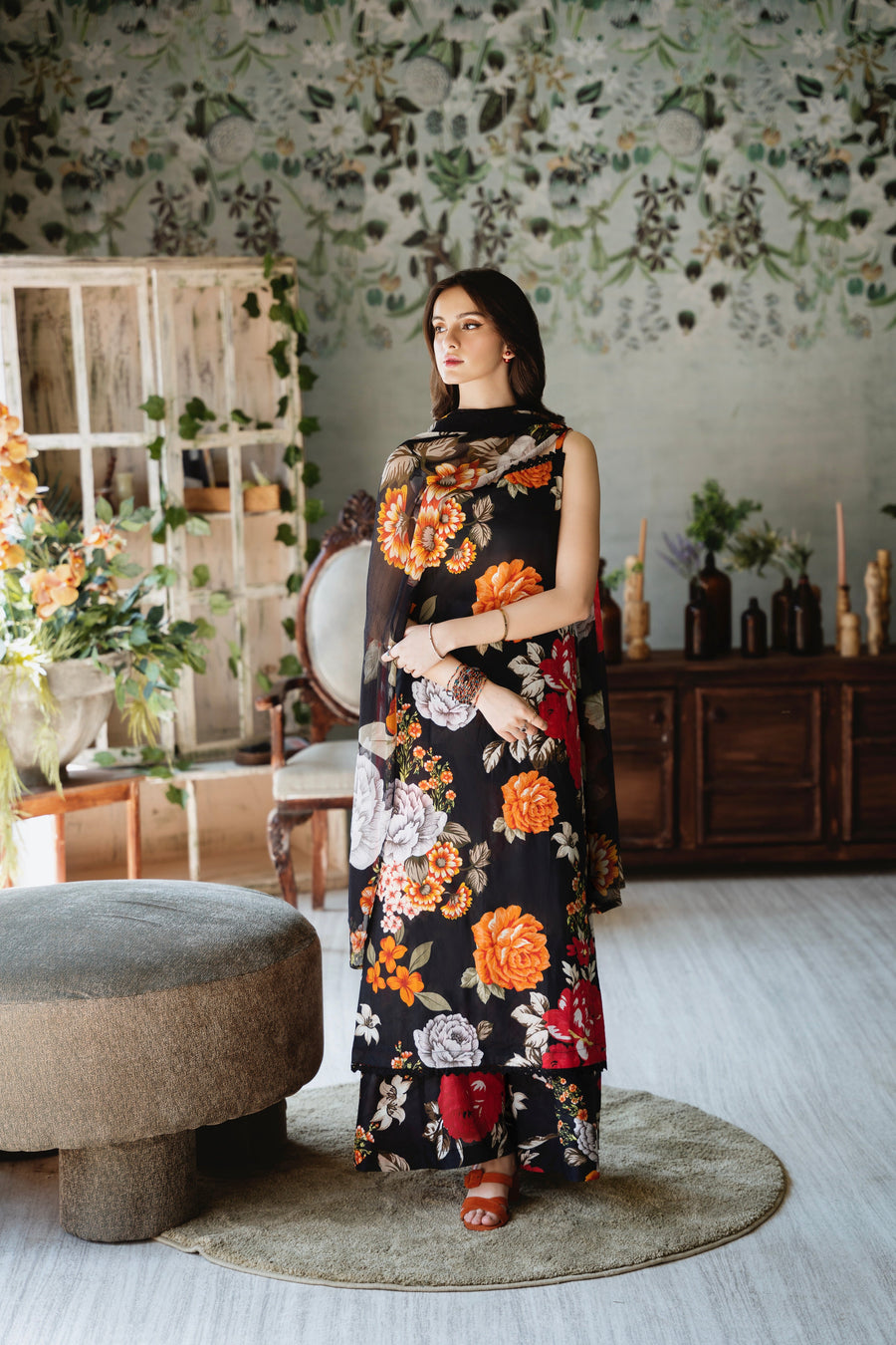 Feathers Premium Printed Lawn Unstitched 3Pc Suit Midnight-FT394