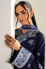 Farasha Summer Weaves Embroidered Lawn Unstitched 3Pc Suit - Midnight Hue
