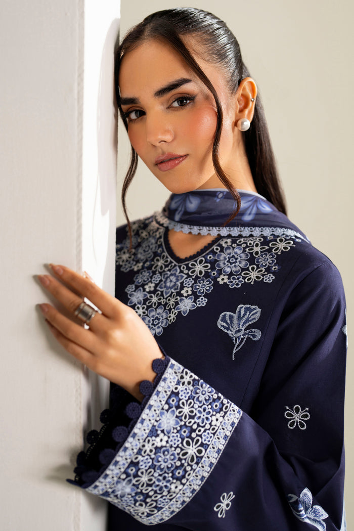 Farasha Summer Weaves Embroidered Lawn Unstitched 3Pc Suit - Midnight Hue