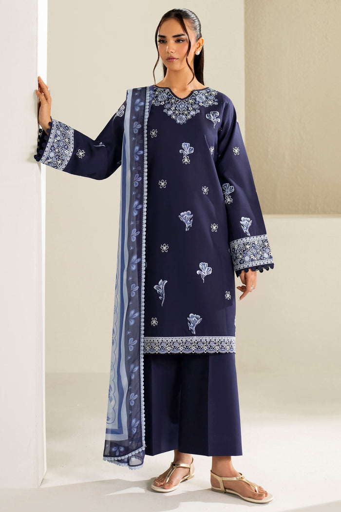 Farasha Summer Weaves Embroidered Lawn Unstitched 3Pc Suit - Midnight Hue
