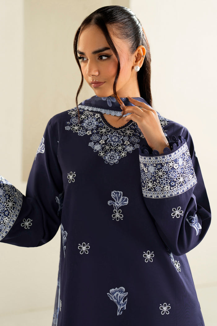 Farasha Summer Weaves Embroidered Lawn Unstitched 3Pc Suit - Midnight Hue