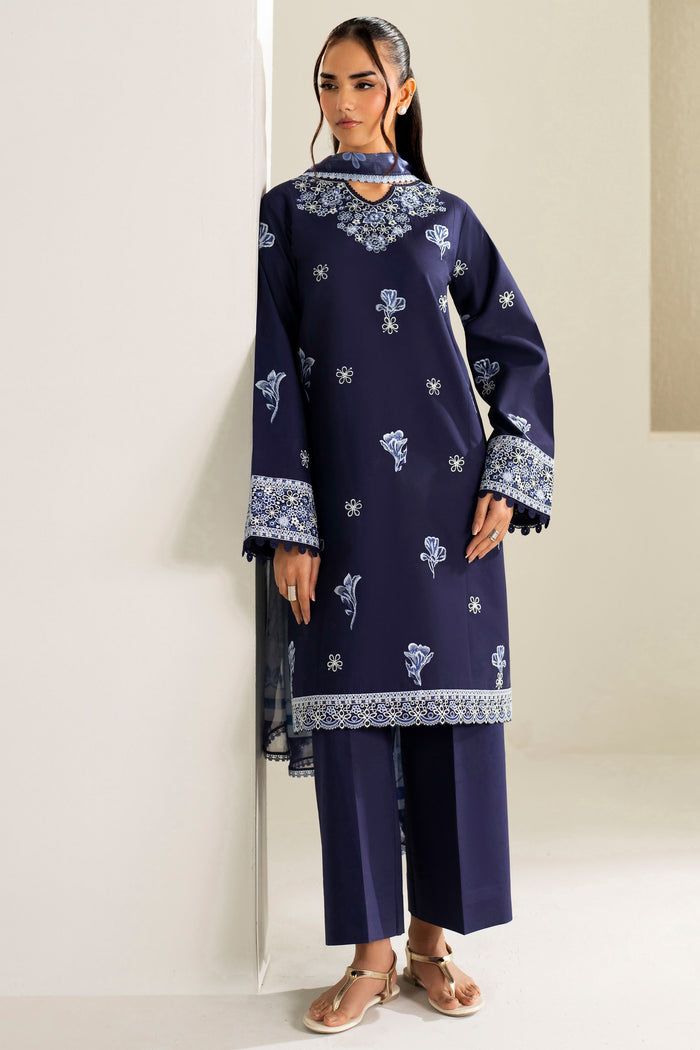 Farasha Summer Weaves Embroidered Lawn Unstitched 3Pc Suit - Midnight Hue