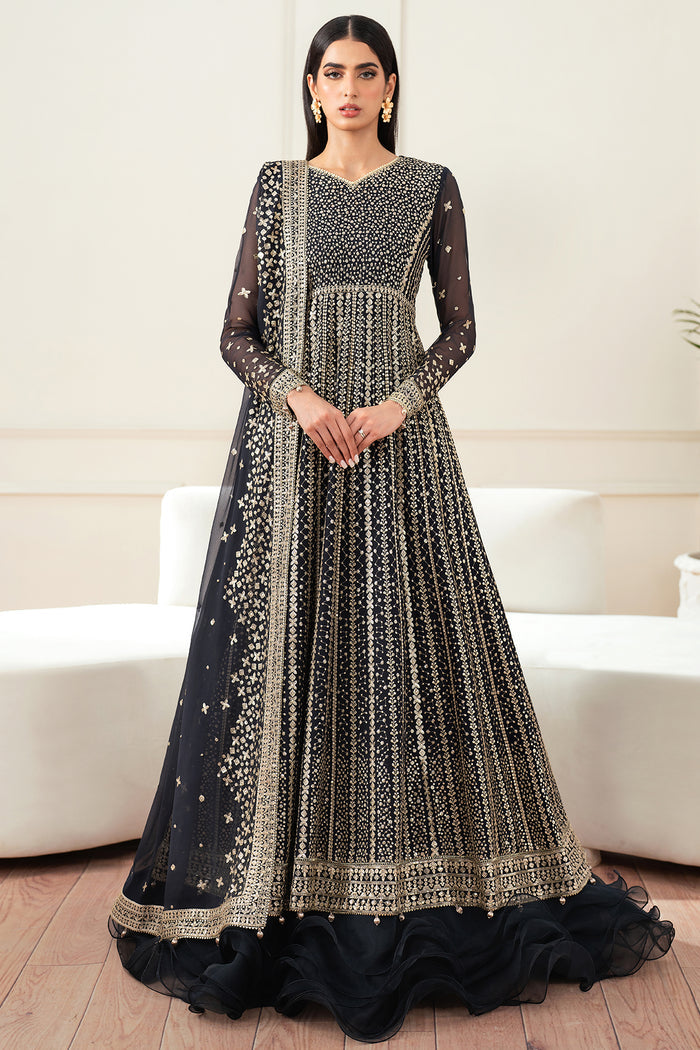 Farasha Essence Embroidered Chiffon Unstitched 3Pc Suit - Midnight Navy