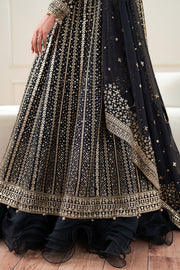 Farasha Essence Embroidered Chiffon Unstitched 3Pc Suit - Midnight Navy