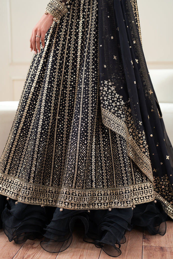 Farasha Essence Embroidered Chiffon Unstitched 3Pc Suit - Midnight Navy