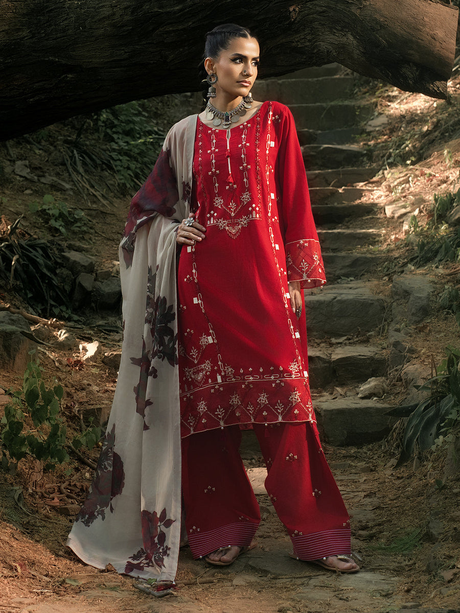 HemStitch The Garden Embroidered Lawn Unstitched 3Pc Suit - Midnight Rose