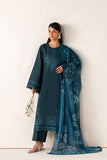 Farasha Summer Melody Embroidered Lawn Unstitched 3Pc Suit - Midnight Teal