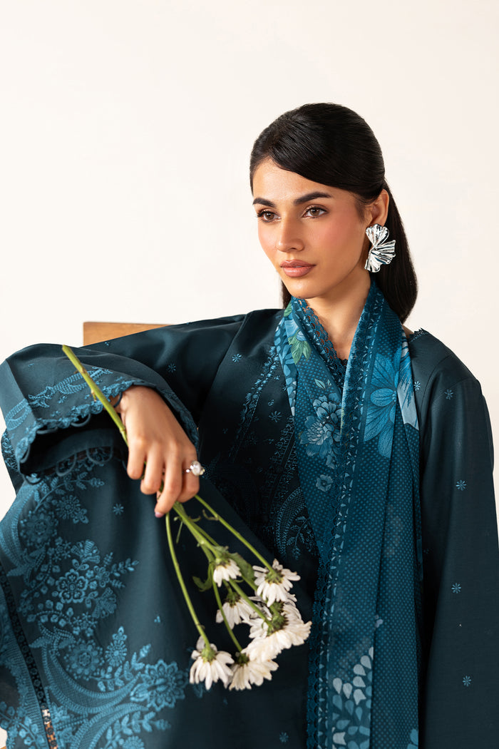 Farasha Summer Melody Embroidered Lawn Unstitched 3Pc Suit - Midnight Teal