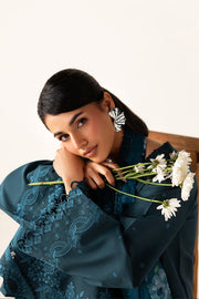 Farasha Summer Melody Embroidered Lawn Unstitched 3Pc Suit - Midnight Teal
