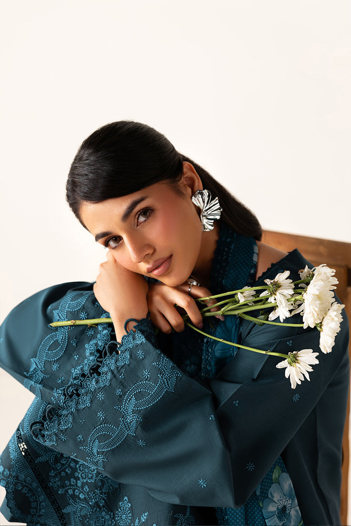 Farasha Summer Melody Embroidered Lawn Unstitched 3Pc Suit - Midnight Teal