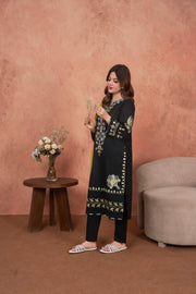 Feathers Premium Embroidered Lawn Unstitched 3Pc Suit - Midnight Zari Garden
