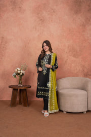 Feathers Premium Embroidered Lawn Unstitched 3Pc Suit - Midnight Zari Garden