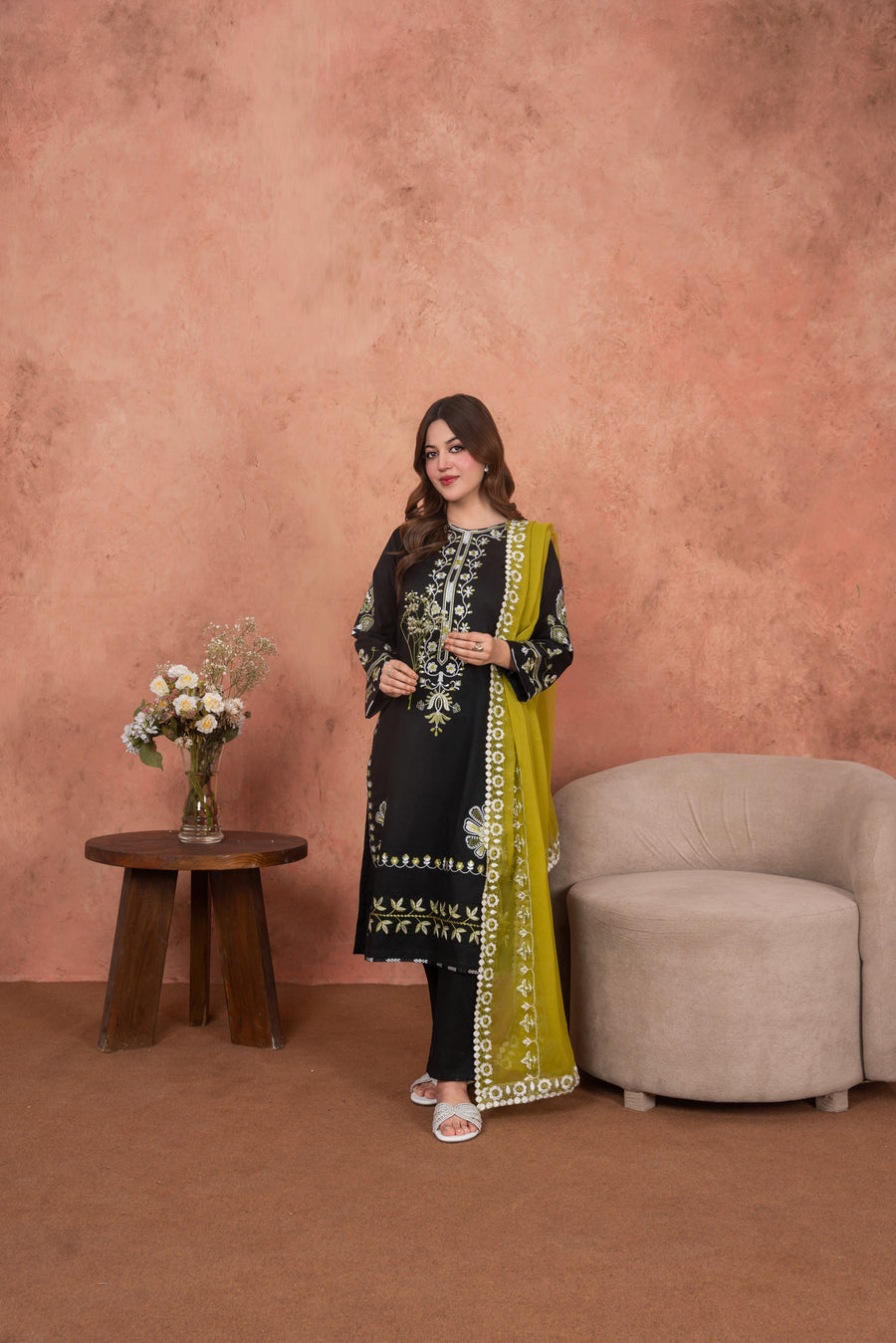 Feathers Premium Embroidered Lawn Unstitched 3Pc Suit - Midnight Zari Garden