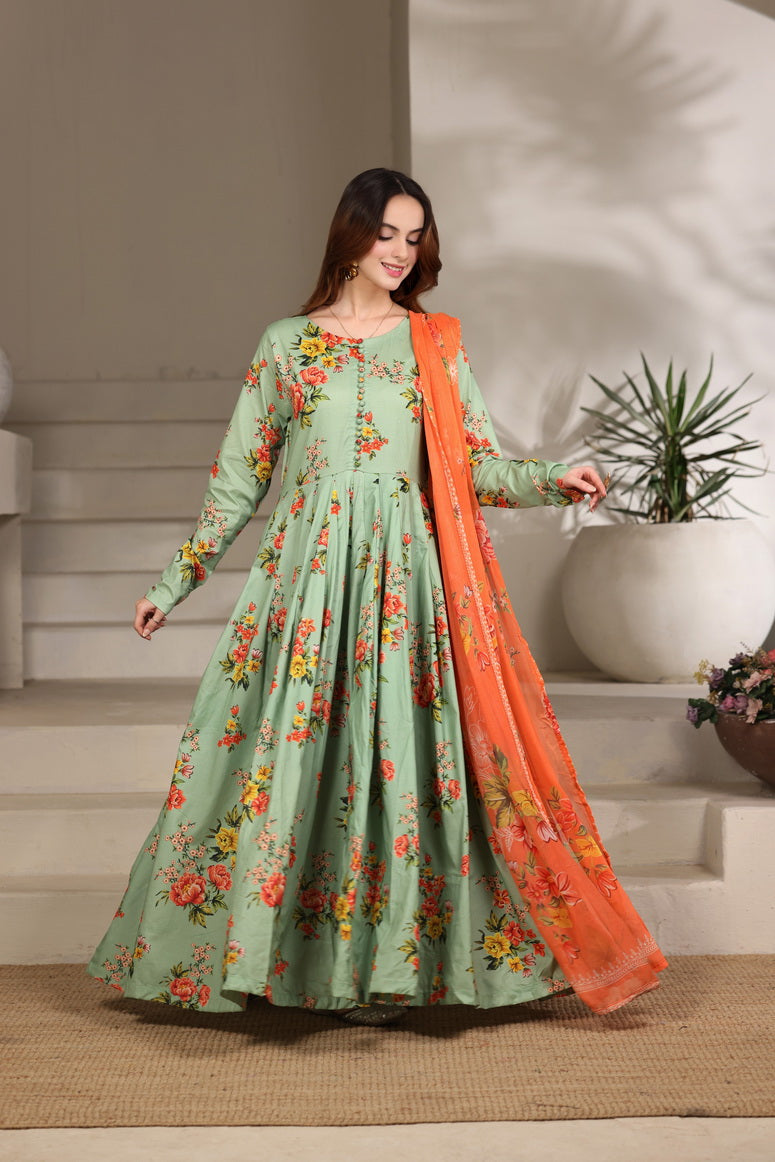 Feathers The Imperial Bloom Printed Lawn Unstitched 3Pc Suit Mint Coral Bloom-FT655