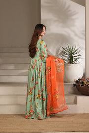 Feathers The Imperial Bloom Printed Lawn Unstitched 3Pc Suit Mint Coral Bloom-FT655