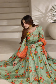 Feathers The Imperial Bloom Printed Lawn Unstitched 3Pc Suit Mint Coral Bloom-FT655