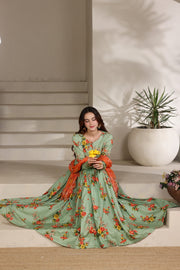 Feathers The Imperial Bloom Printed Lawn Unstitched 3Pc Suit Mint Coral Bloom-FT655