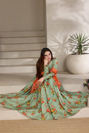 Feathers The Imperial Bloom Printed Lawn Unstitched 3Pc Suit Mint Coral Bloom-FT655