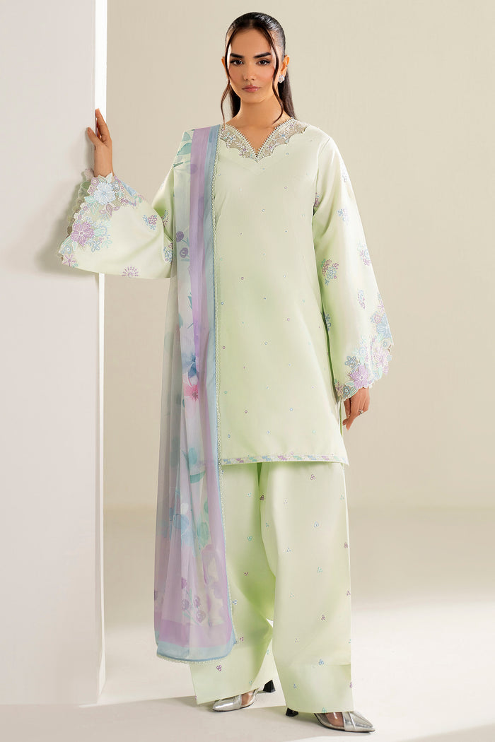 Farasha Summer Weaves Embroidered Lawn Unstitched 3Pc Suit - Mint Garden