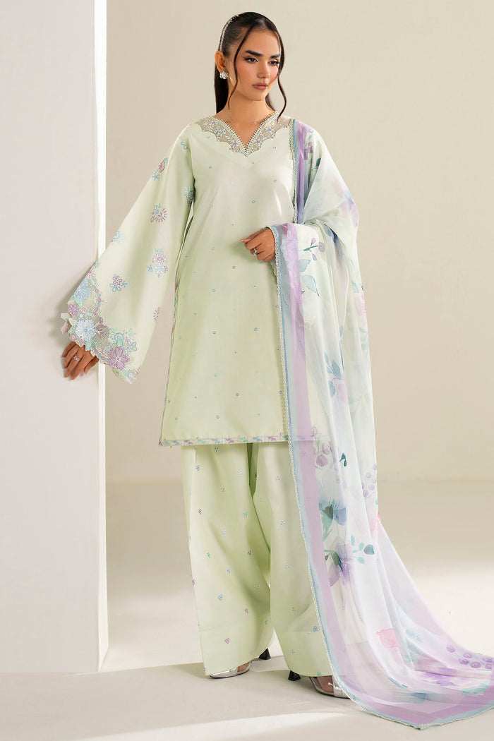 Farasha Summer Weaves Embroidered Lawn Unstitched 3Pc Suit - Mint Garden