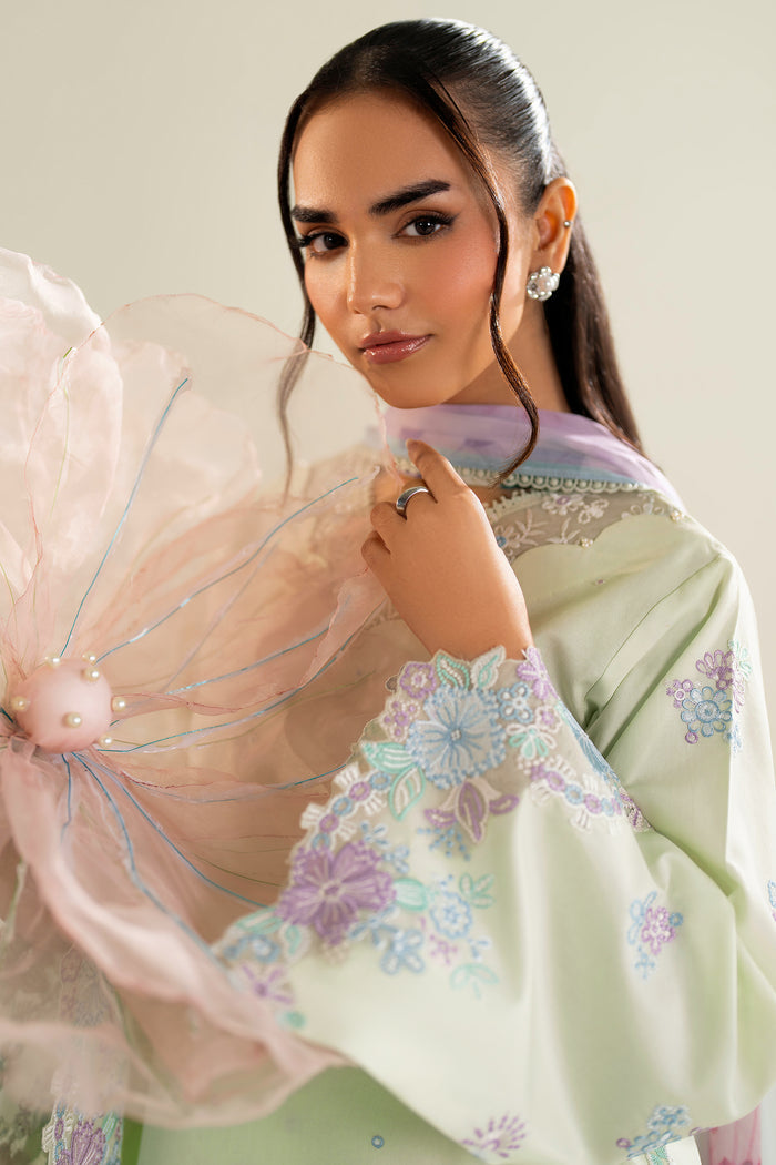 Farasha Summer Weaves Embroidered Lawn Unstitched 3Pc Suit - Mint Garden