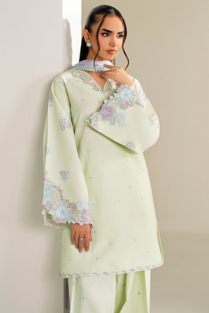 Farasha Summer Weaves Embroidered Lawn Unstitched 3Pc Suit - Mint Garden