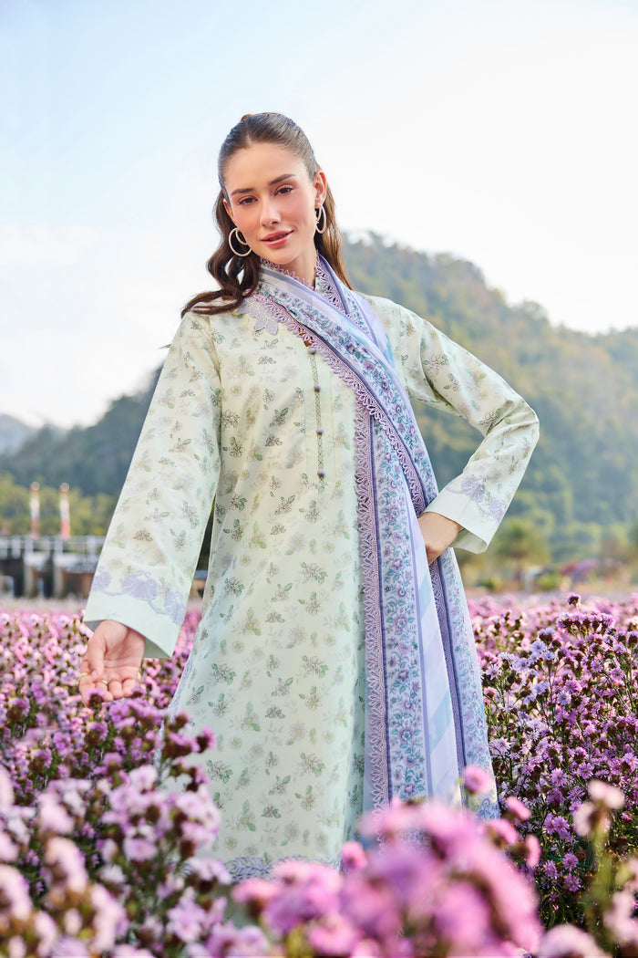Farasha Summer Escape Embroidered Lawn Unstitched 3Pc Suit - Mint Petaline