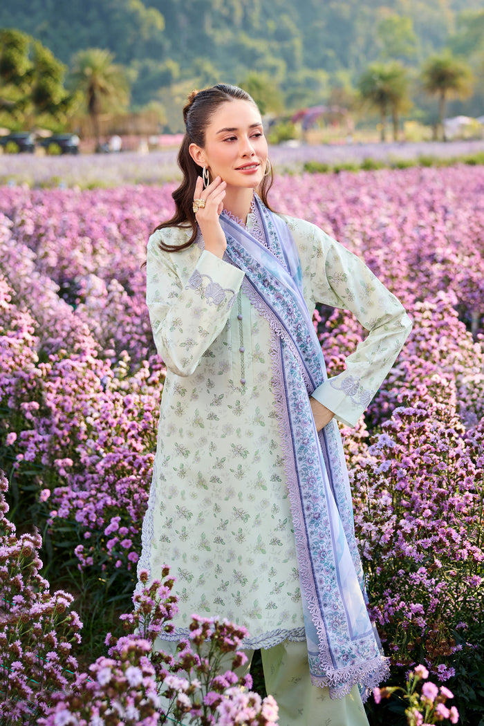 Farasha Summer Escape Embroidered Lawn Unstitched 3Pc Suit - Mint Petaline