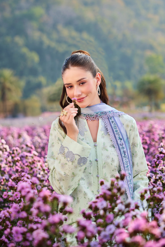 Farasha Summer Escape Embroidered Lawn Unstitched 3Pc Suit - Mint Petaline