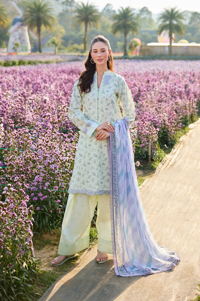 Farasha Summer Escape Embroidered Lawn Unstitched 3Pc Suit - Mint Petaline