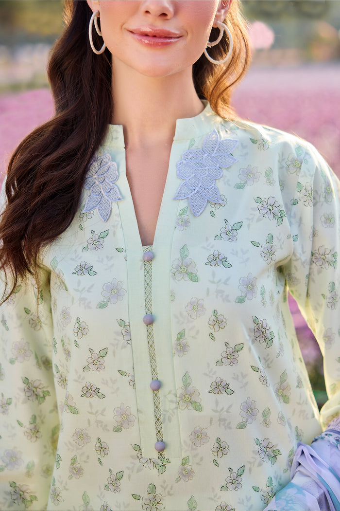 Farasha Summer Escape Embroidered Lawn Unstitched 3Pc Suit - Mint Petaline