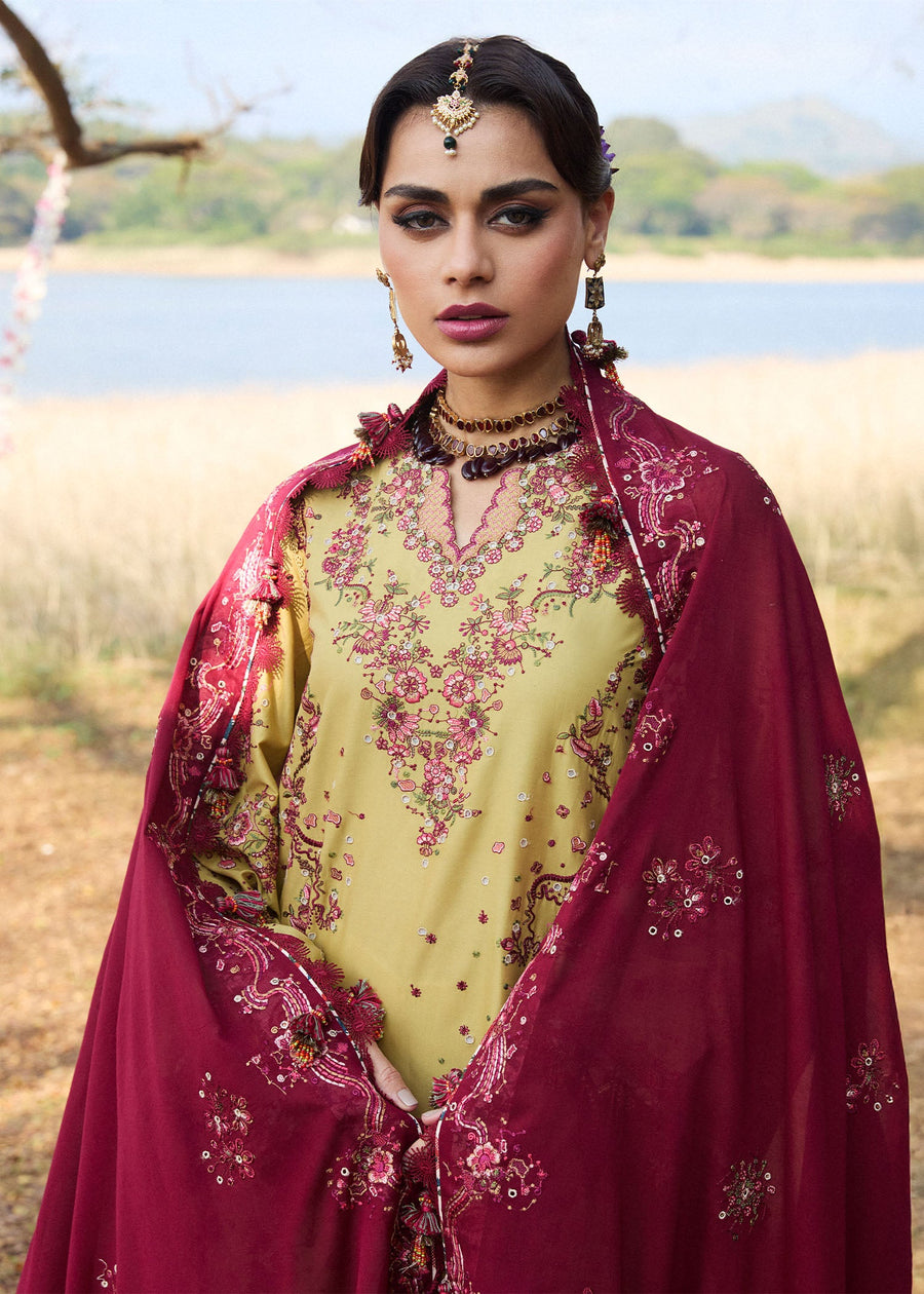Hussain Rehar Luxury Lawn Unstitched Embroidered 3Pc Suit D-03 Minted