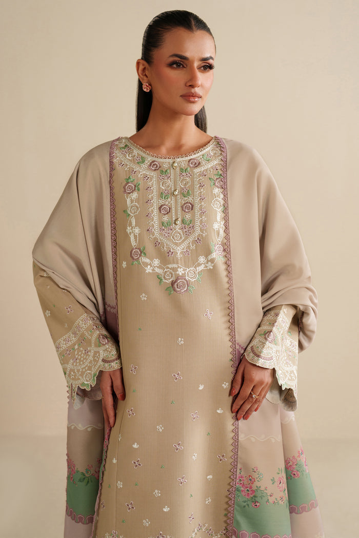 Farasha Winter Spell Embroidered Khaddar Unstitched 3Pc Suit - Mirel