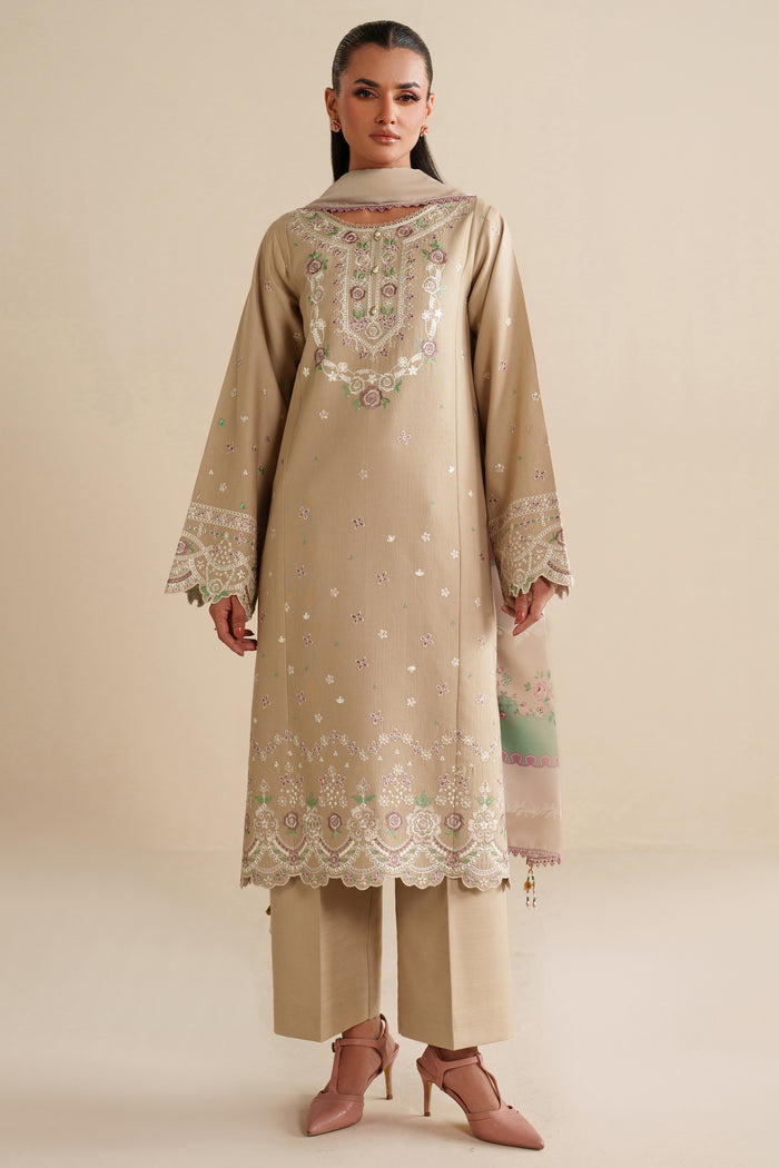 Farasha Winter Spell Embroidered Khaddar Unstitched 3Pc Suit - Mirel