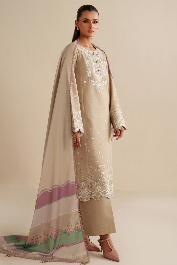 Farasha Winter Spell Embroidered Khaddar Unstitched 3Pc Suit - Mirel