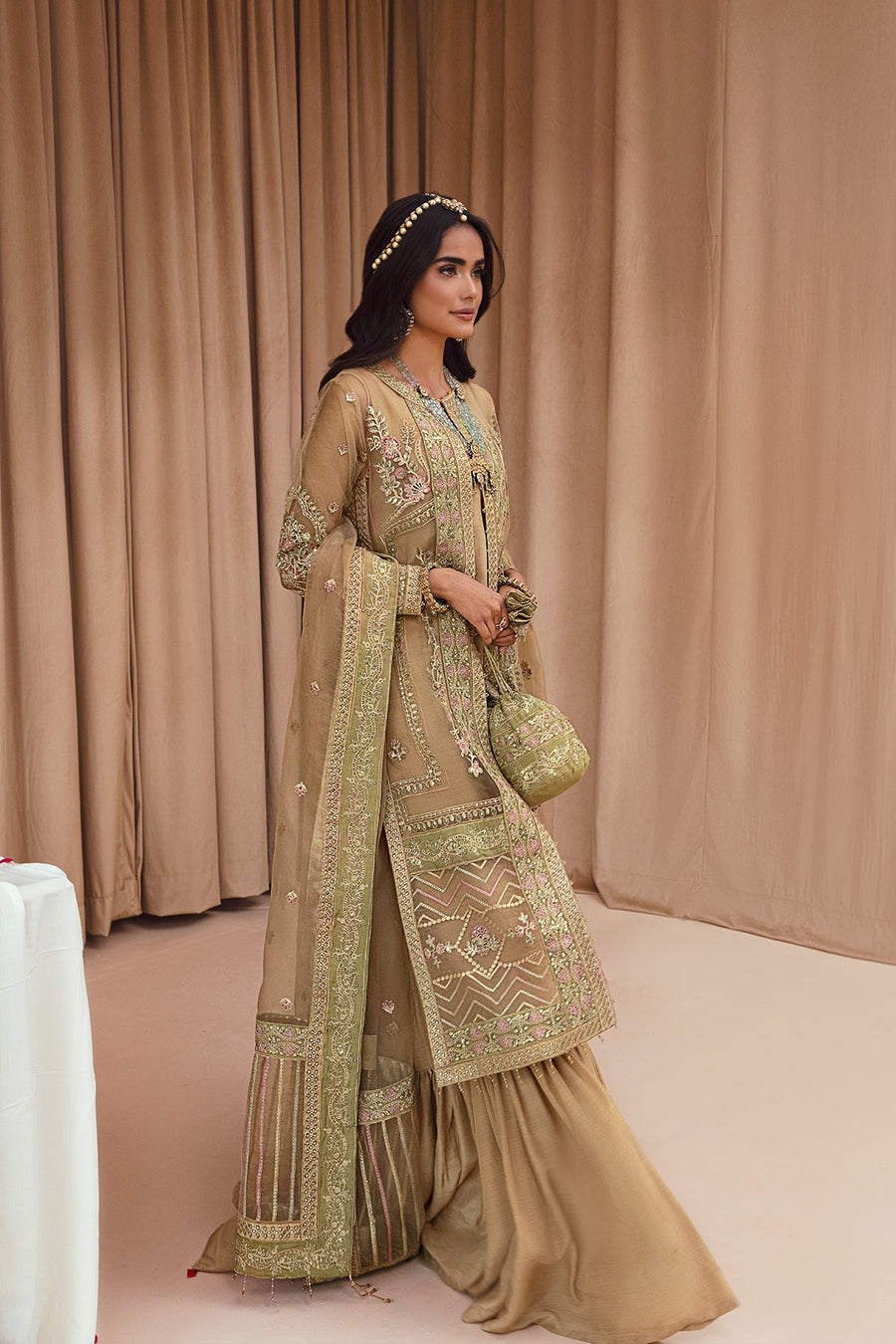 FARASHA Tabeer Embroidered Net Unstitched 3 Piece Suit - 02 Mirha