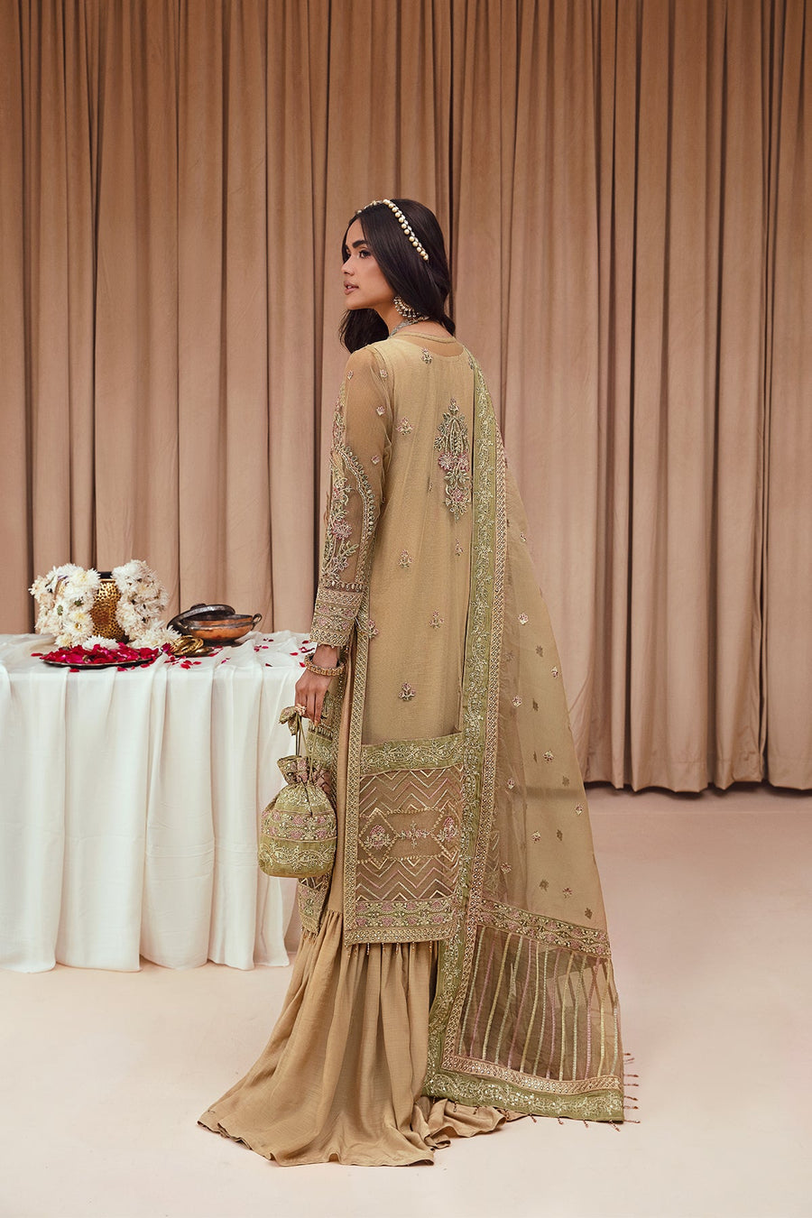 FARASHA Tabeer Embroidered Net Unstitched 3 Piece Suit - 02 Mirha