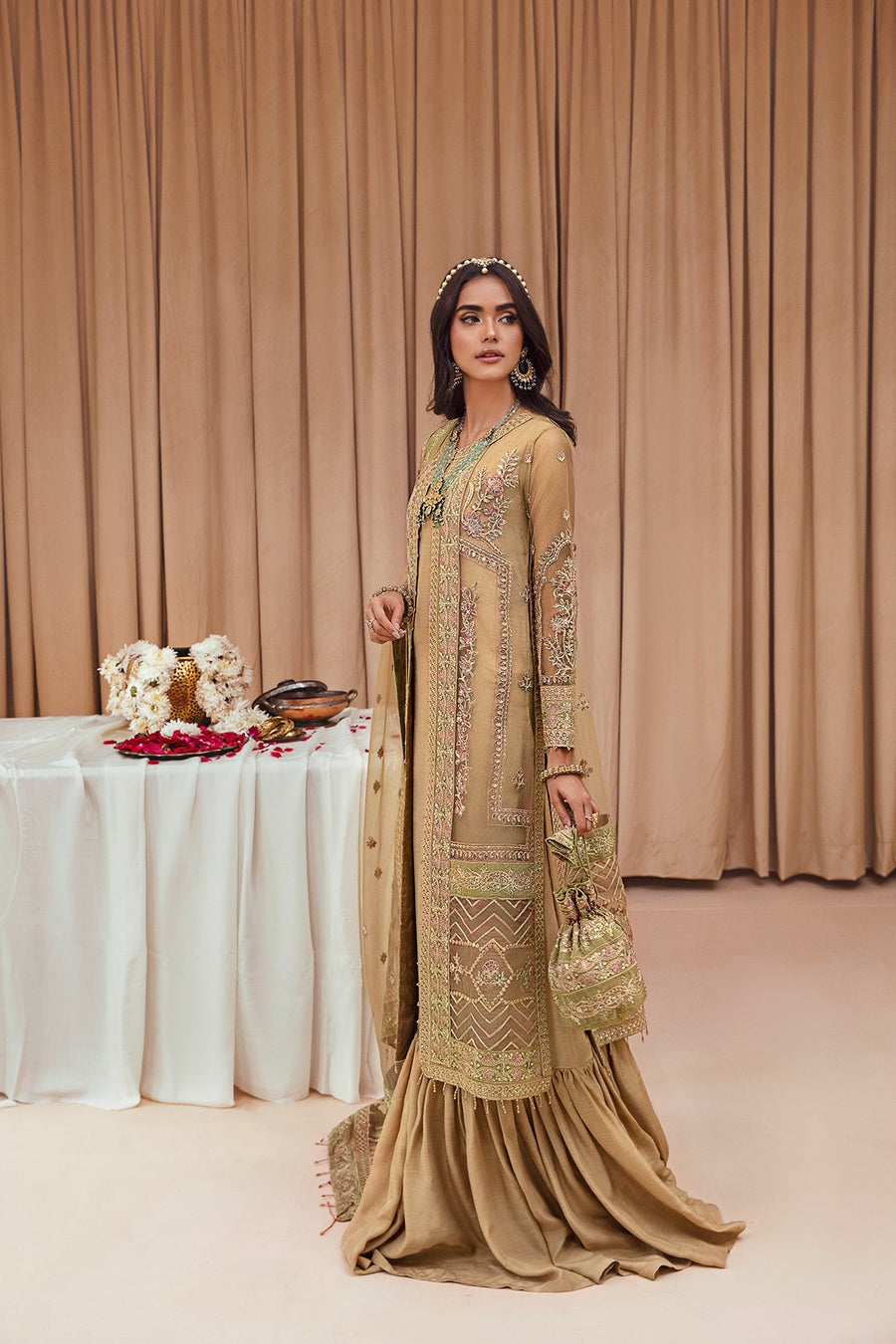 FARASHA Tabeer Embroidered Net Unstitched 3 Piece Suit - 02 Mirha