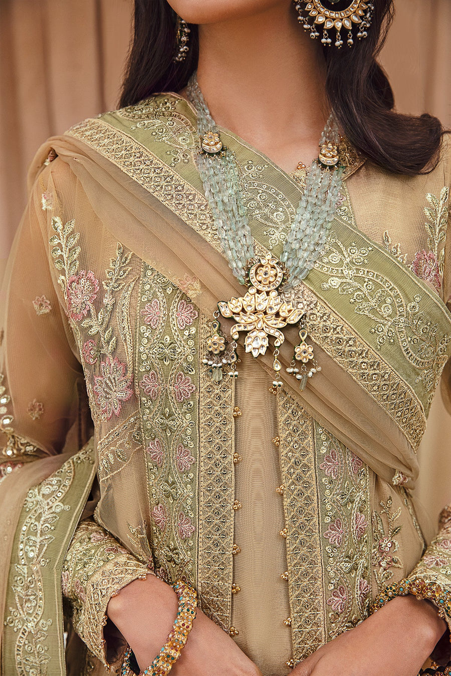FARASHA Tabeer Embroidered Net Unstitched 3 Piece Suit - 02 Mirha