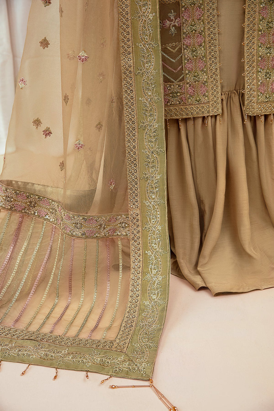 FARASHA Tabeer Embroidered Net Unstitched 3 Piece Suit - 02 Mirha