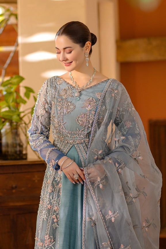 Noor by Azzal Embroidered Organza Unstitched 3Pc Suit D-02 Mishaal