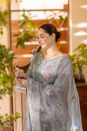 Noor by Azzal Embroidered Organza Unstitched 3Pc Suit D-02 Mishaal