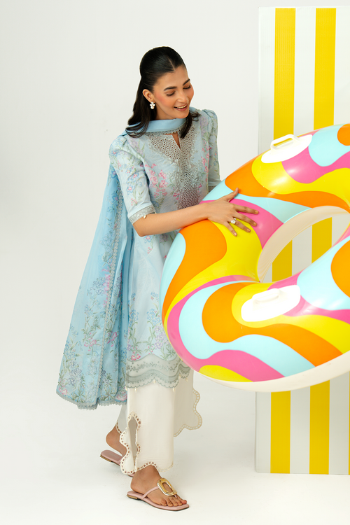 Zarposh Sundaze Embroidered Luxury Lawn Unstitched 3Pc Suit - MISTELLE