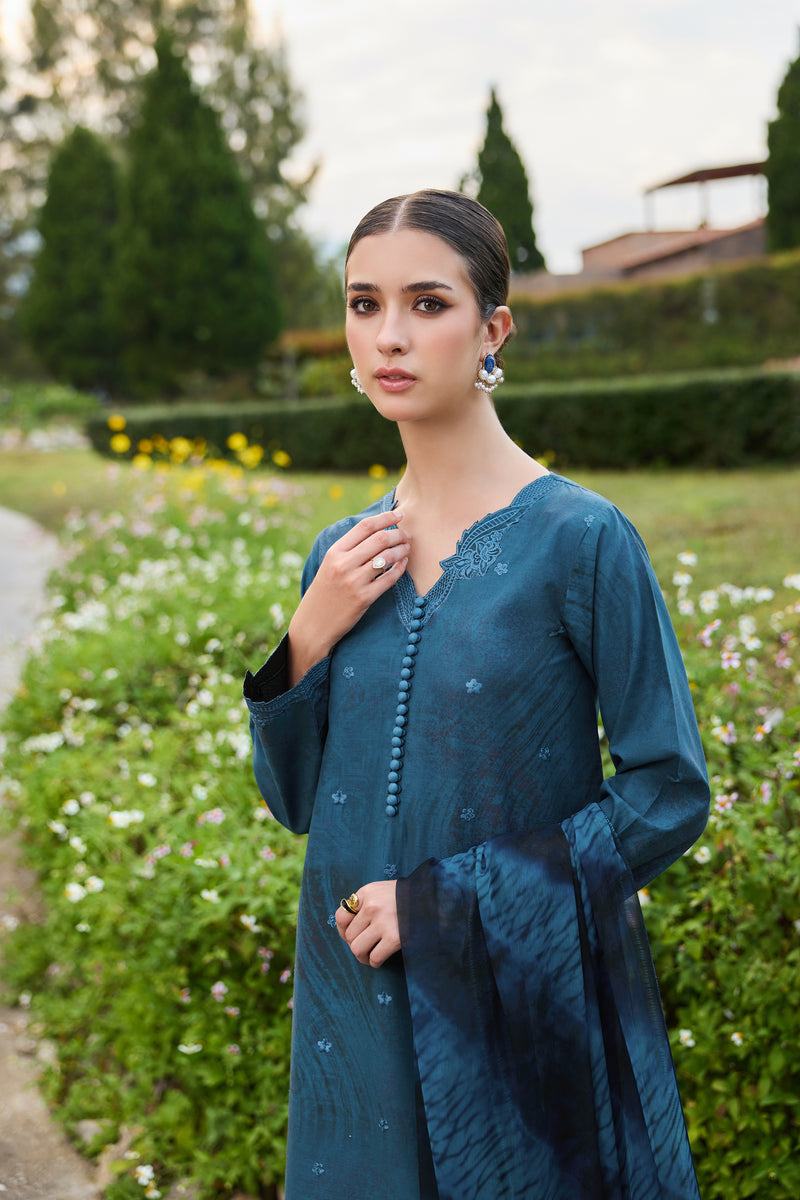Farasha Sorine Summer Embroidered Lawn Unstitched 3Pc Suit - Misty Horizon