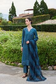 Farasha Sorine Summer Embroidered Lawn Unstitched 3Pc Suit - Misty Horizon