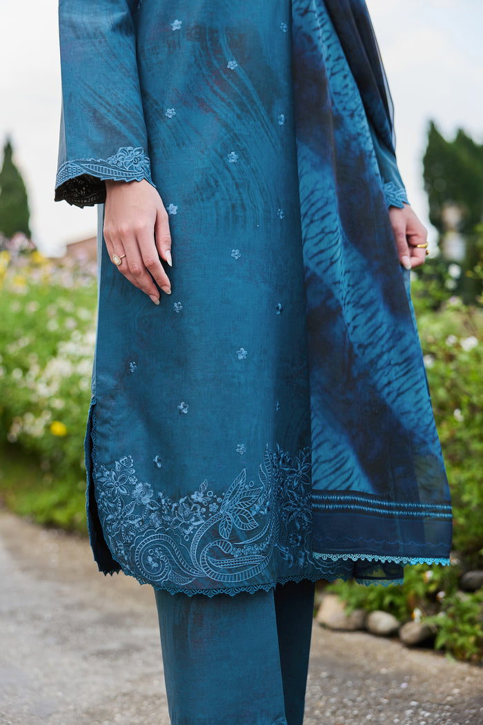 Farasha Sorine Summer Embroidered Lawn Unstitched 3Pc Suit - Misty Horizon