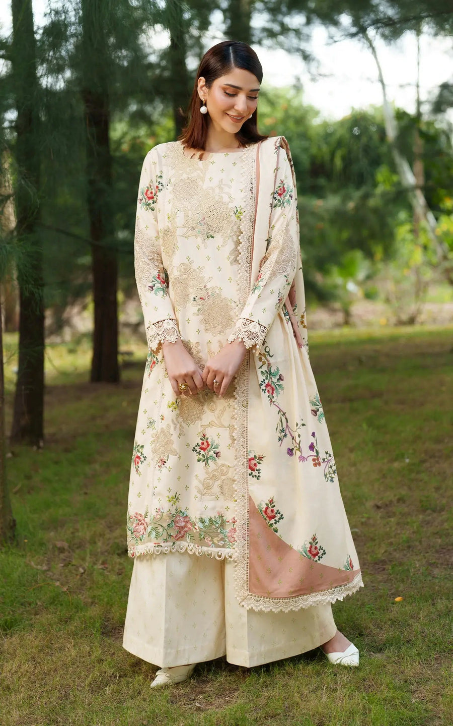 Asifa & Nabeel Meraki Embroidered Viscose Unstitched 3Pc Suit - Misty Meadows