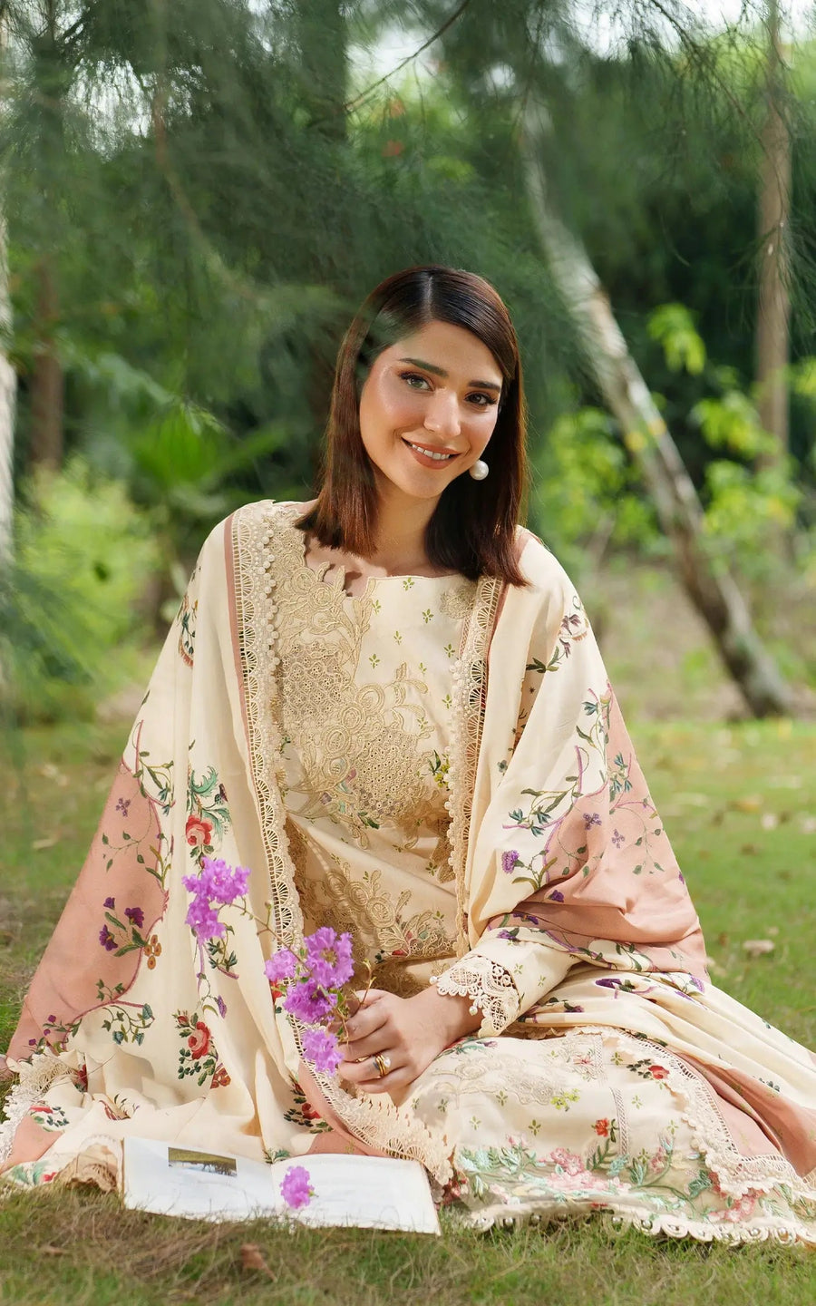Asifa & Nabeel Meraki Embroidered Viscose Unstitched 3Pc Suit - Misty Meadows