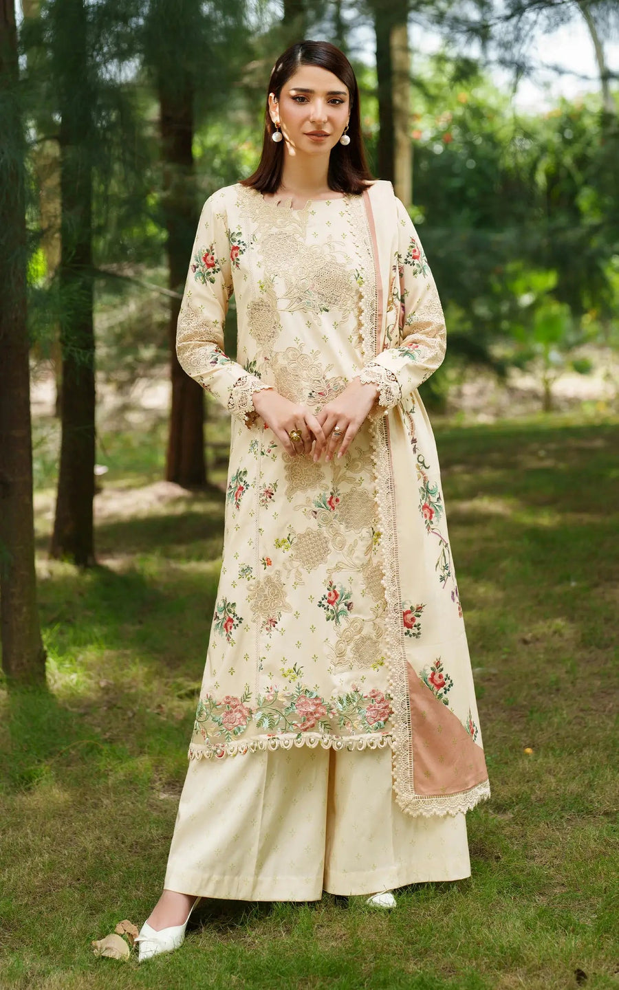 Asifa & Nabeel Meraki Embroidered Viscose Unstitched 3Pc Suit - Misty Meadows