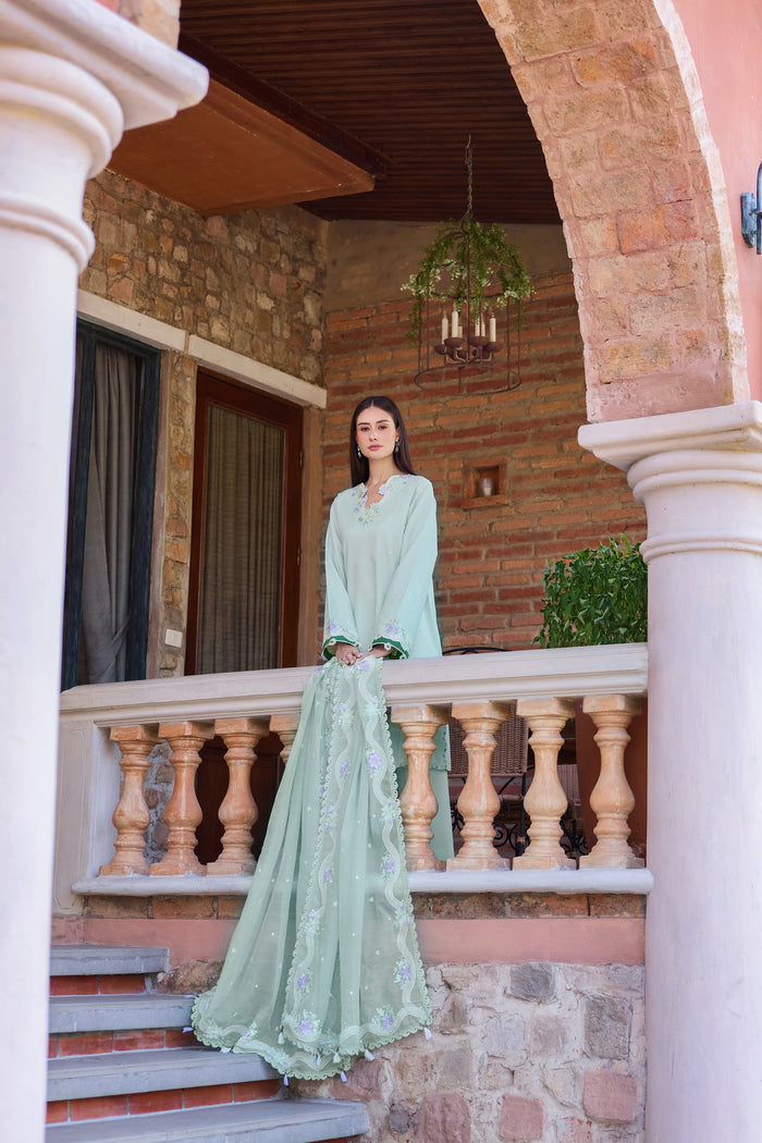 Farasha Sorine Summer Embroidered Lawn Unstitched 3Pc Suit - Misty Mint